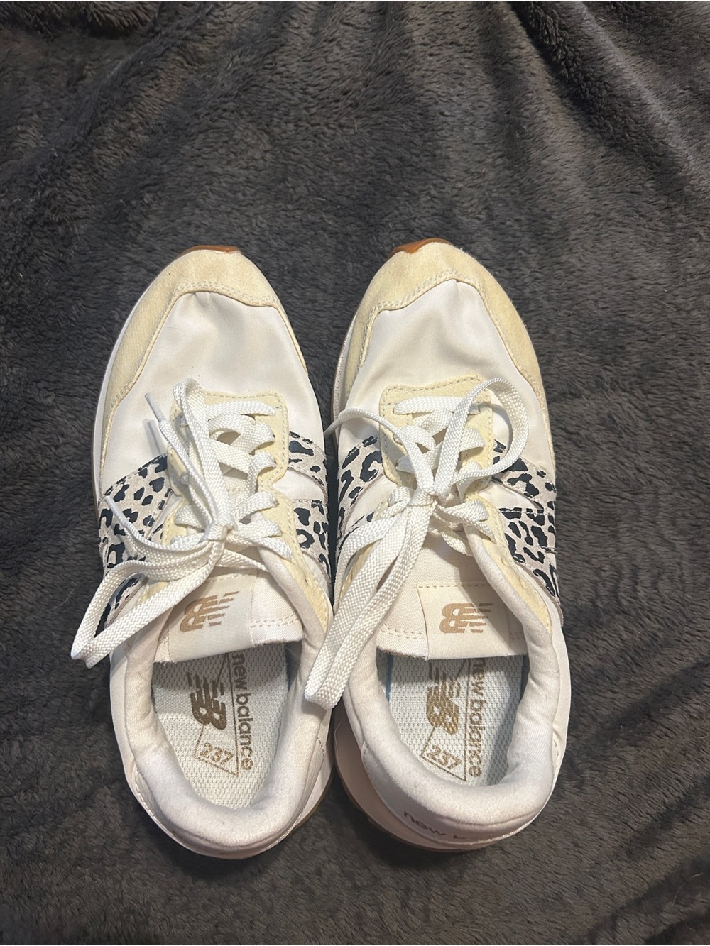 New without tags. New Balance Women's Cream and Black Leopard Accent Sneakers
